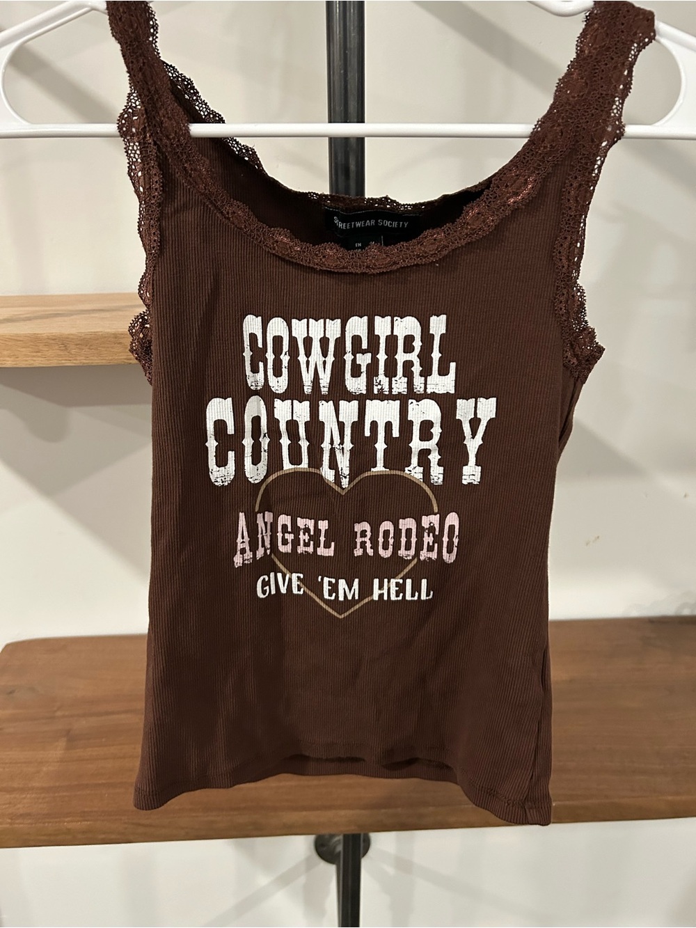 Streetwear Society Brown 'Cowgirl Country' Graphic Lace-Trim Tank